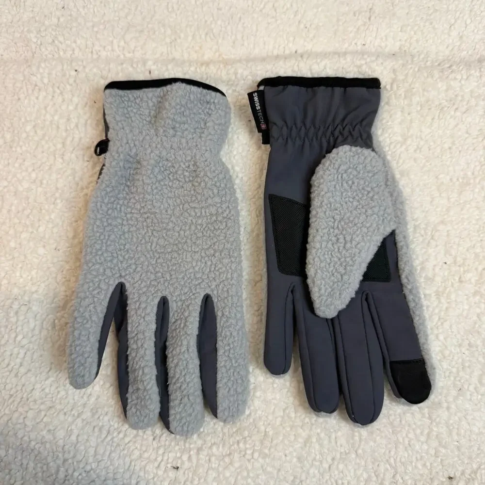 SwissTech Gloves Gray Teddy Fleece Sherpa Tech Compatible Driving Winter Work